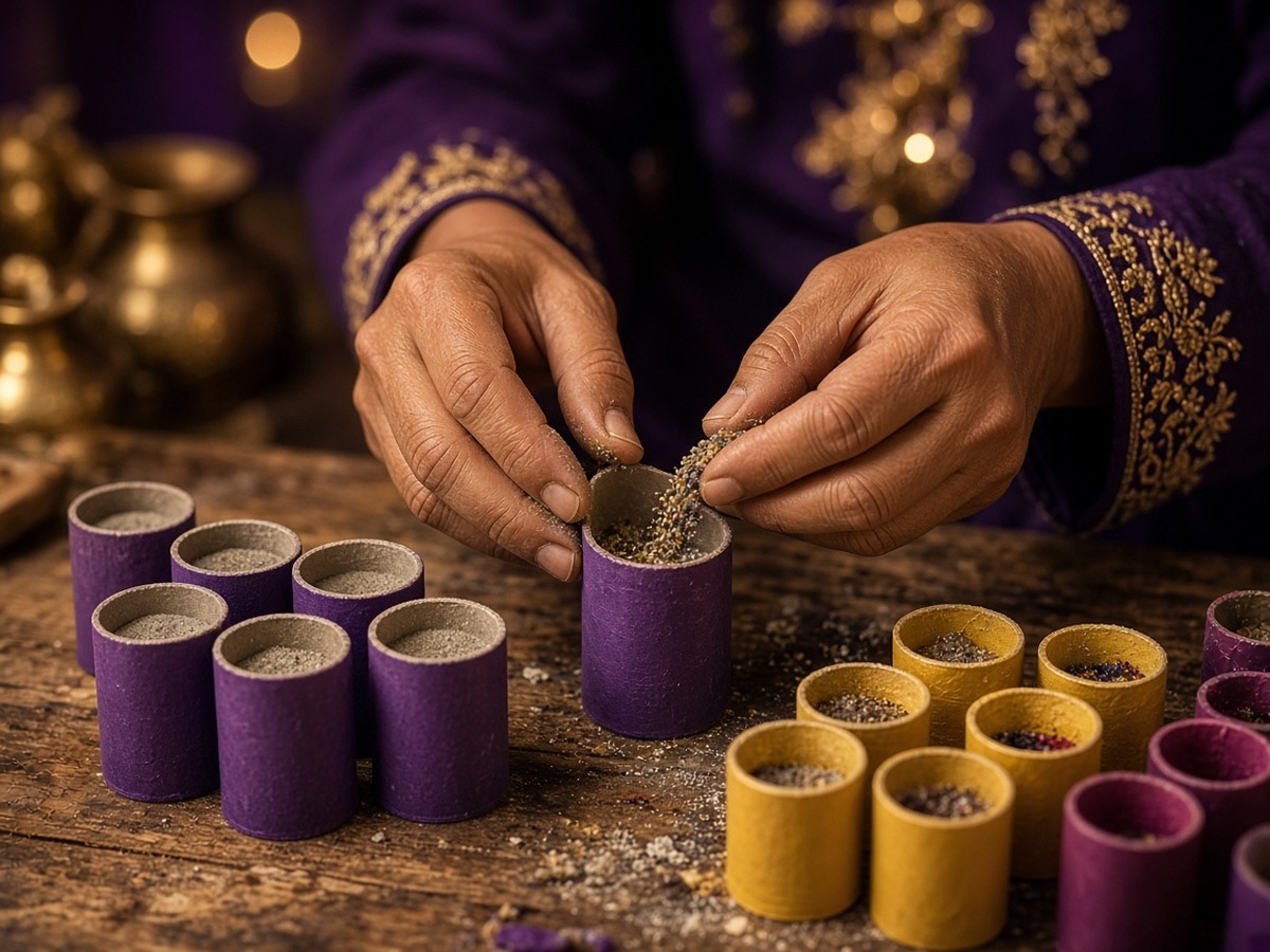 Artisan compounding fireworks cylinder in Sivakasi